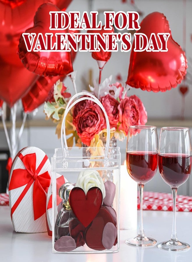 Glenmal 24 Pcs Valentine's Day Clear Gift Bags with Handle Transparent PVC Plastic Red Heart Love Reusable Shopping Tote Wrap Bags for Valentines Weddings - Image 5